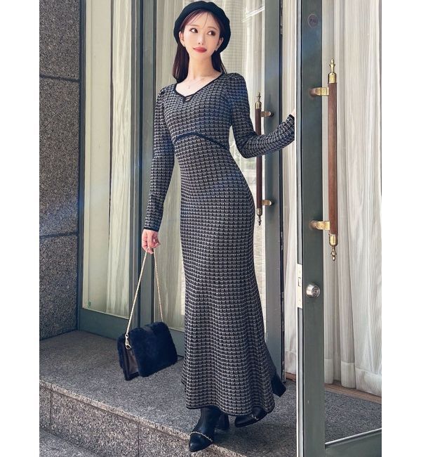 RESEXXY「【WEB限定】バイカラーツイードニットワンピース」|ワンピース|