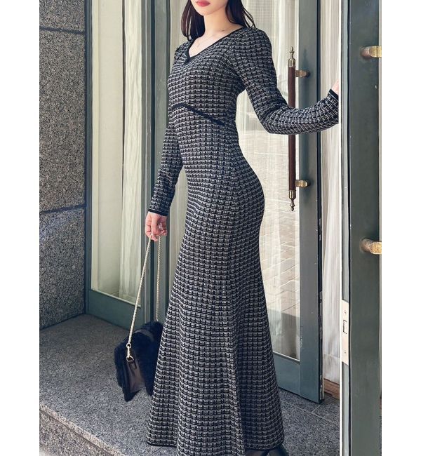 RESEXXY「【WEB限定】バイカラーツイードニットワンピース」|ワンピース|ブラック