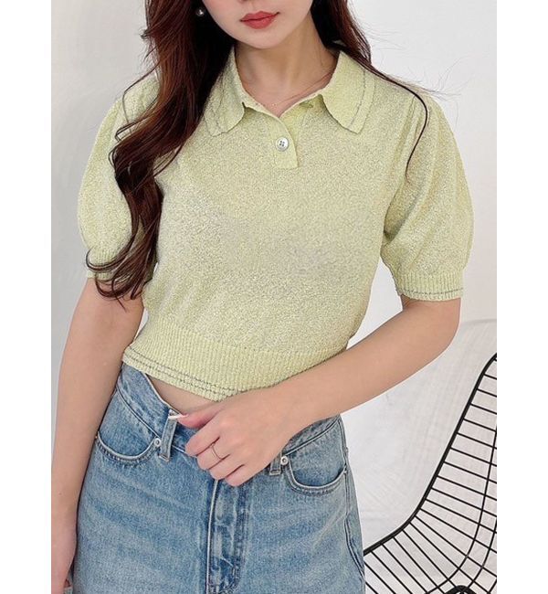 MERCURYDUO「ラメポロニットトップス」|ニット・セーター|