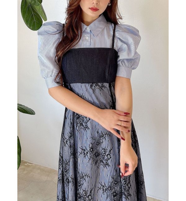 MERCURYDUO「ビスチェドッキングパワショルシャツワンピース」|ワンピース|