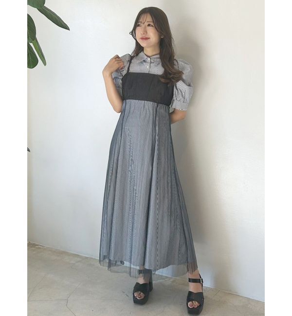 MERCURYDUO「ビスチェドッキングパワショルシャツワンピース」|ワンピース|