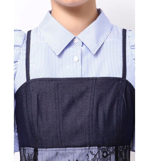 MERCURYDUO「ビスチェドッキングパワショルシャツワンピース」|ワンピース|