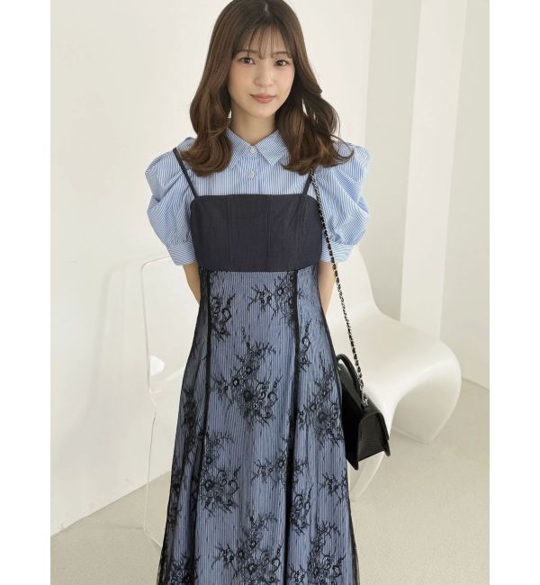 MERCURYDUO「ビスチェドッキングパワショルシャツワンピース」|ワンピース|