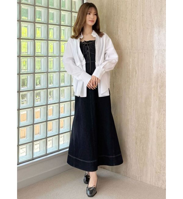 MERCURYDUO「デニムレースアップジャンスカ」|ジャンパースカート|