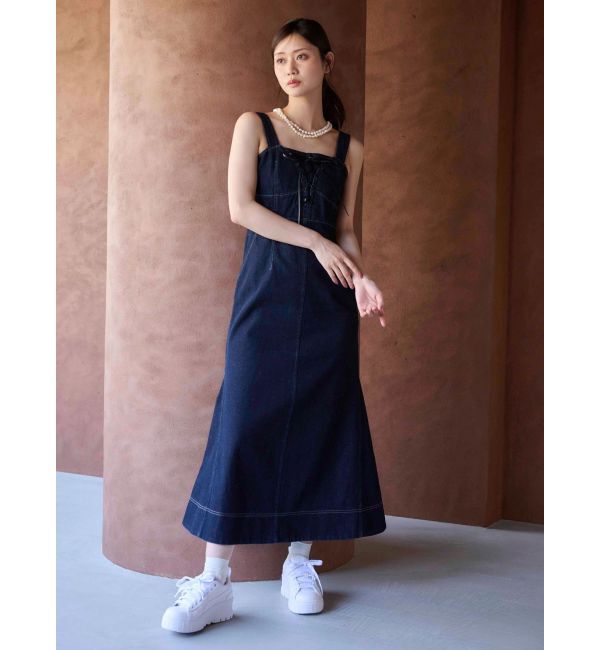 MERCURYDUO「デニムレースアップジャンスカ」|ジャンパースカート|