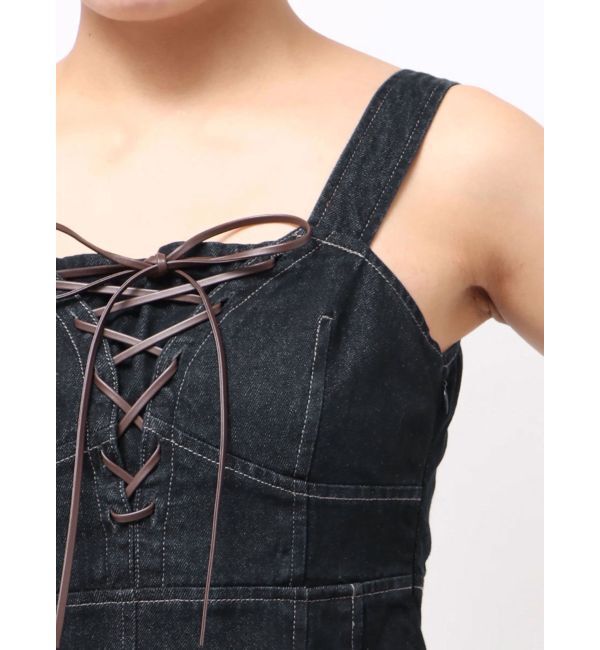 MERCURYDUO「デニムレースアップジャンスカ」|ジャンパースカート|