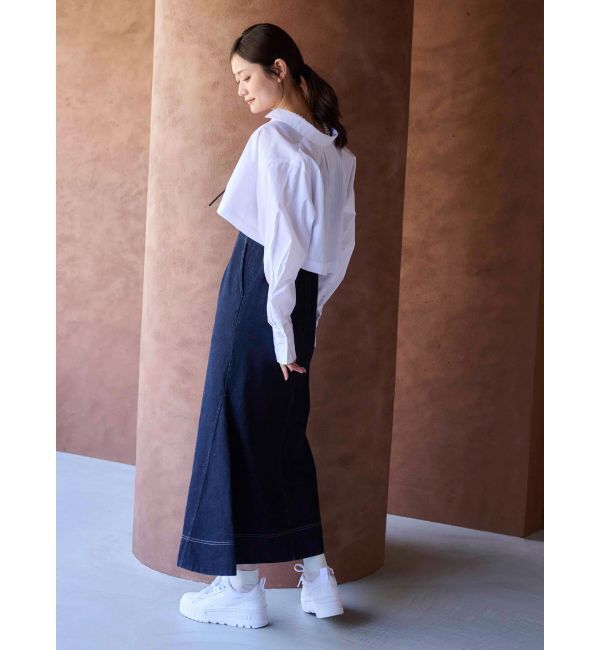 MERCURYDUO「デニムレースアップジャンスカ」|ジャンパースカート|