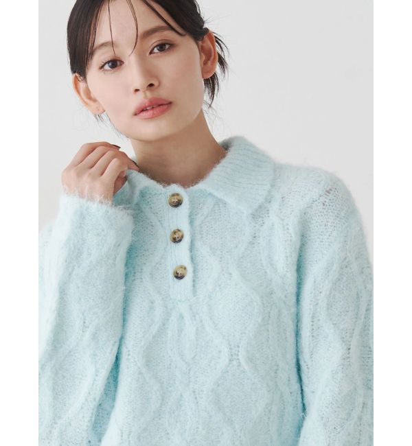 MERCURYDUO「ケーブルポロ衿ニット」|ニット・セーター|アイスブルー