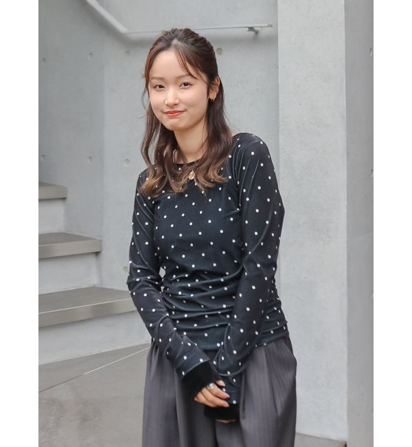 Ungrid「バックオープンドットシアーベロアロングスリーブTee」|Tシャツ・カットソー|