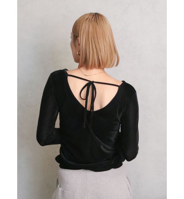 Ungrid「バックオープンドットシアーベロアロングスリーブTee」|Tシャツ・カットソー|ブラック