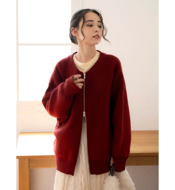 Ungrid「アンゴラ混ジップニットカーデ」|カーディガン|