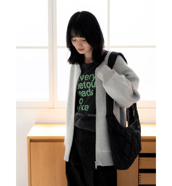 Ungrid「アンゴラ混ジップニットカーデ」|カーディガン|