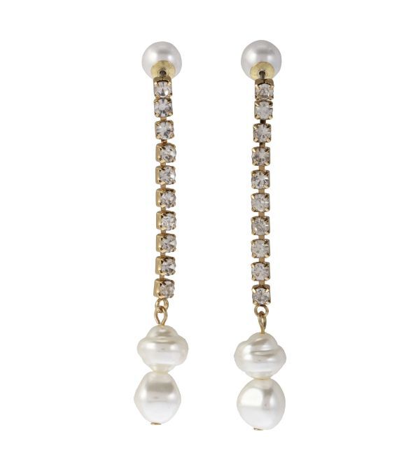 LAGUNAMOON「LADYフェイクパールビジューチェーンピアス」|ピアス|