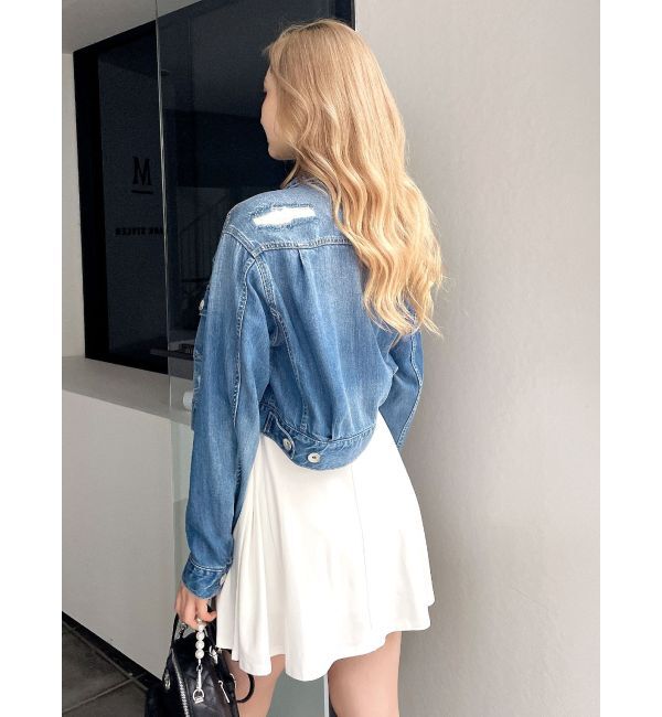 GYDA「リヨセルダメージショートデニムGジャン」|ブルゾン・スタジャン|