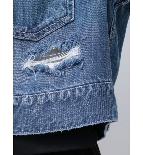 GYDA「リヨセルダメージショートデニムGジャン」|ブルゾン・スタジャン|