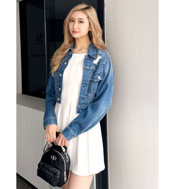 GYDA「リヨセルダメージショートデニムGジャン」|ブルゾン・スタジャン|