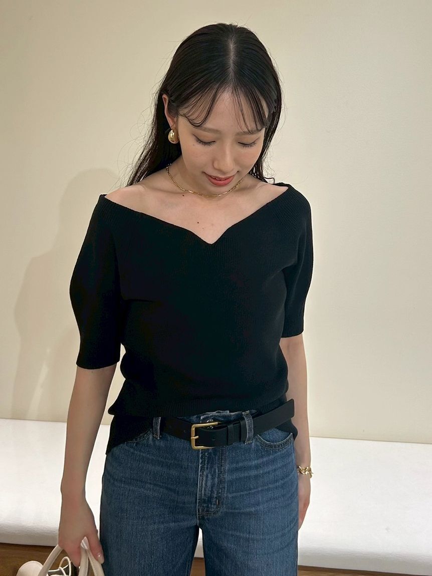 Mila Owen「デコルテ構築パフスリーブニットプルオーバー」|Tシャツ・カットソー|BLK