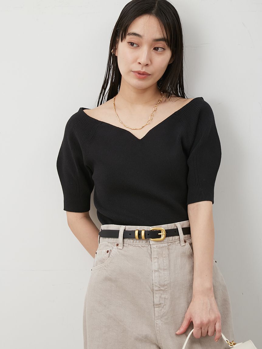 Mila Owen「デコルテ構築パフスリーブニットプルオーバー」|Tシャツ・カットソー|