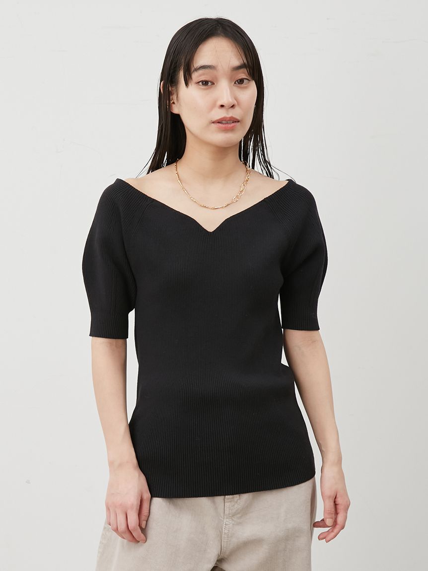 Mila Owen「デコルテ構築パフスリーブニットプルオーバー」|Tシャツ・カットソー|