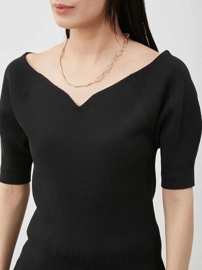 Mila Owen「デコルテ構築パフスリーブニットプルオーバー」|Tシャツ・カットソー|