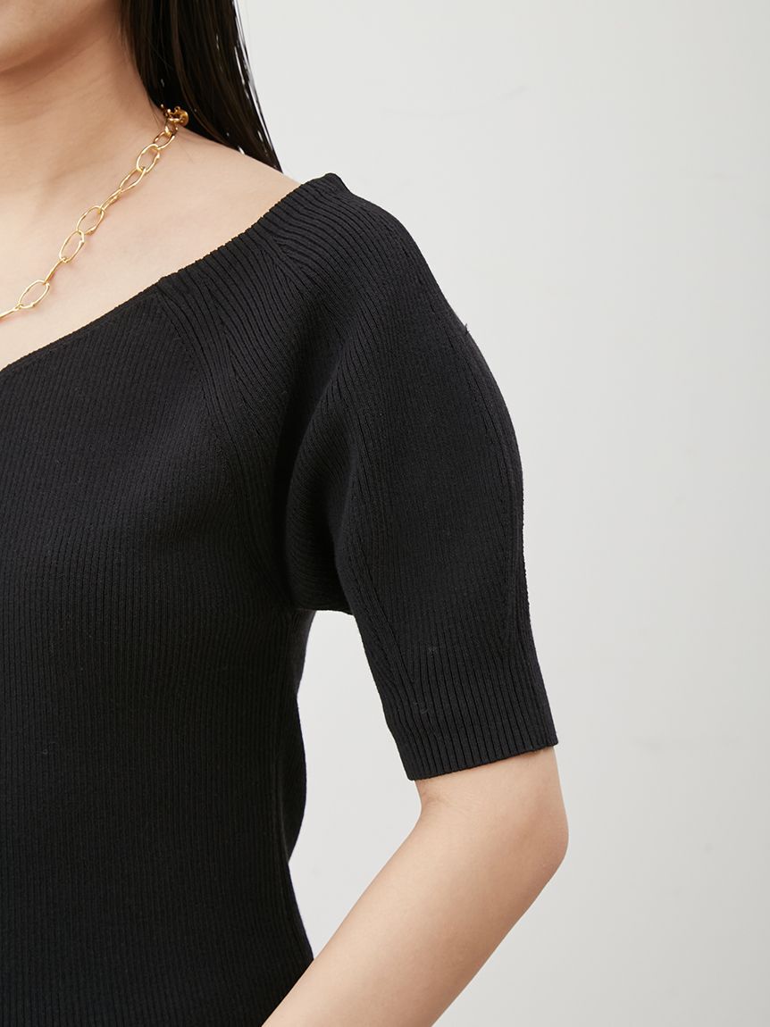 Mila Owen「デコルテ構築パフスリーブニットプルオーバー」|Tシャツ・カットソー|