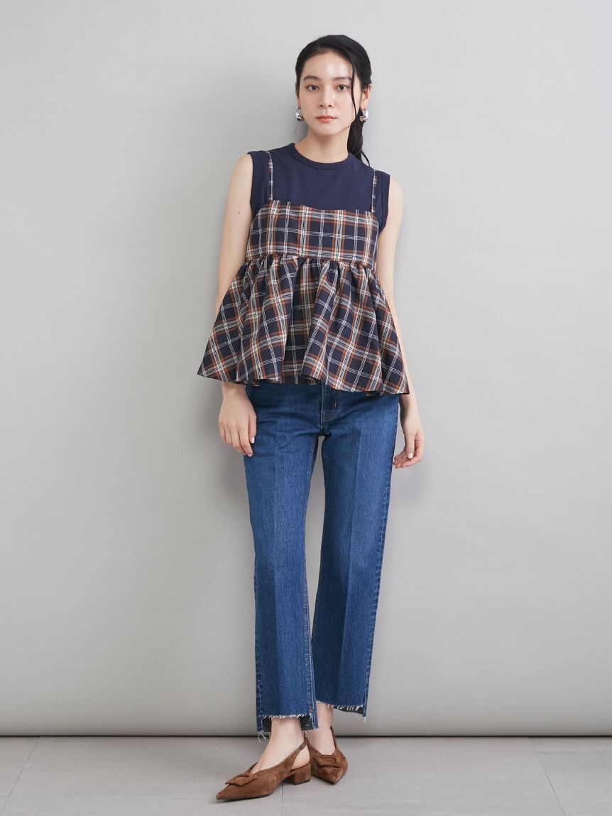 Mila Owen「【MILA PANTS】裾段差テーパードデニムパンツ」|デニム|