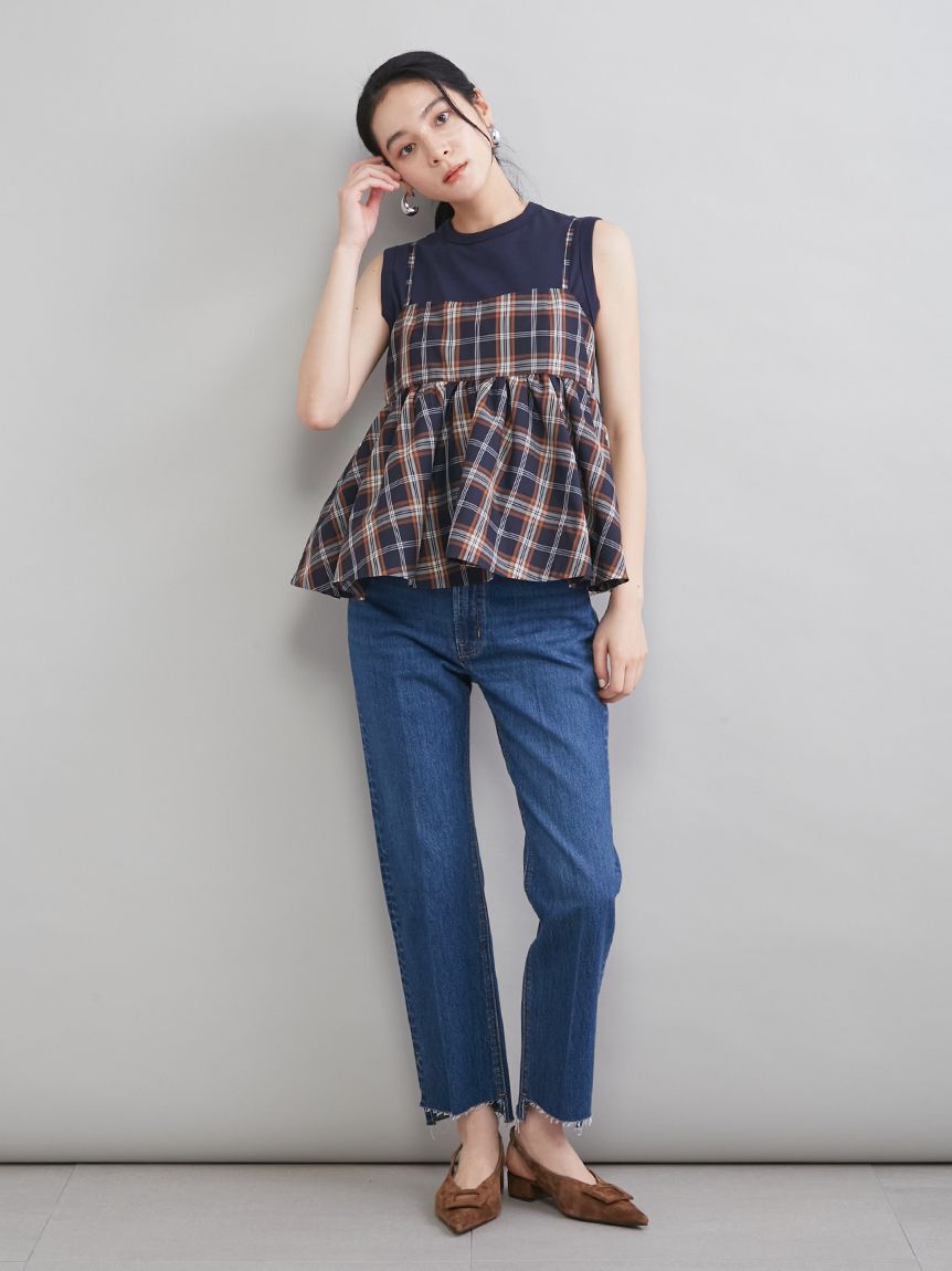 Mila Owen「【MILA PANTS】裾段差テーパードデニムパンツ」|デニム|