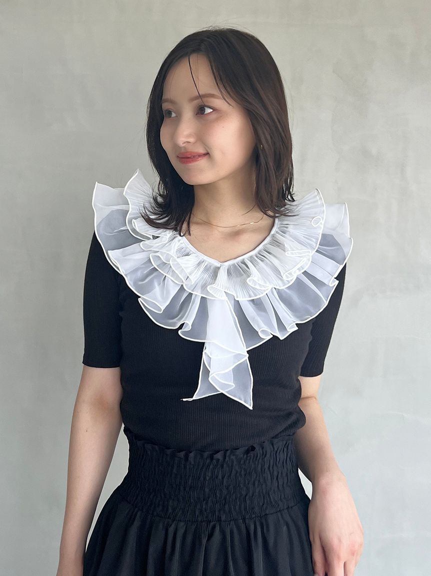 SNIDEL「フリルカラーカットプルオーバー」|Tシャツ・カットソー|BLK