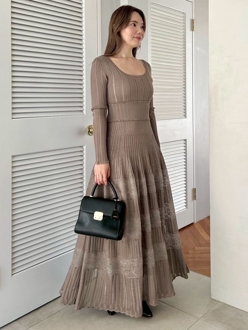 SNIDEL「レースクロシェロングドレス」|ワンピース|