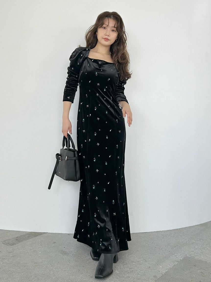 FRAY I.D「ベロアナローワンピース」|ワンピース|