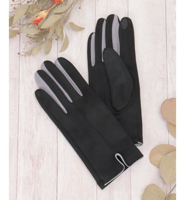 ikka「エコスエードバイカラーグローブ」|手袋|ブラック