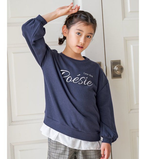 ikka kids「【親子コーデ】裾シフォン箔ロゴプルオーバー（120~160cm）」|Tシャツ・カットソー|
