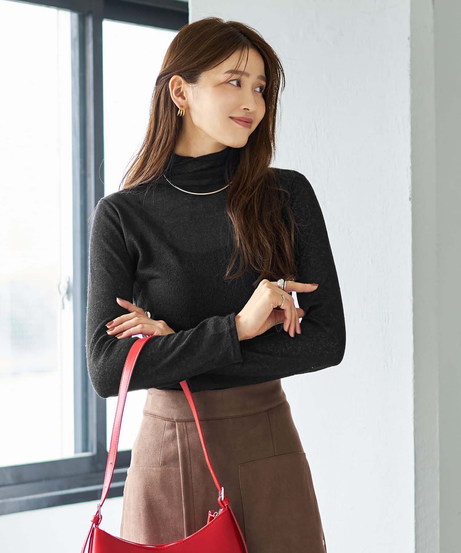 STYLE DELI「テクスチャーインナータートルトップス」|Tシャツ・カットソー|ブラック