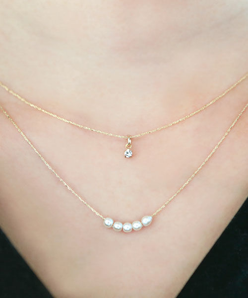 colleca la「小粒パールとストーンの2連ネックレス」|ネックレス|