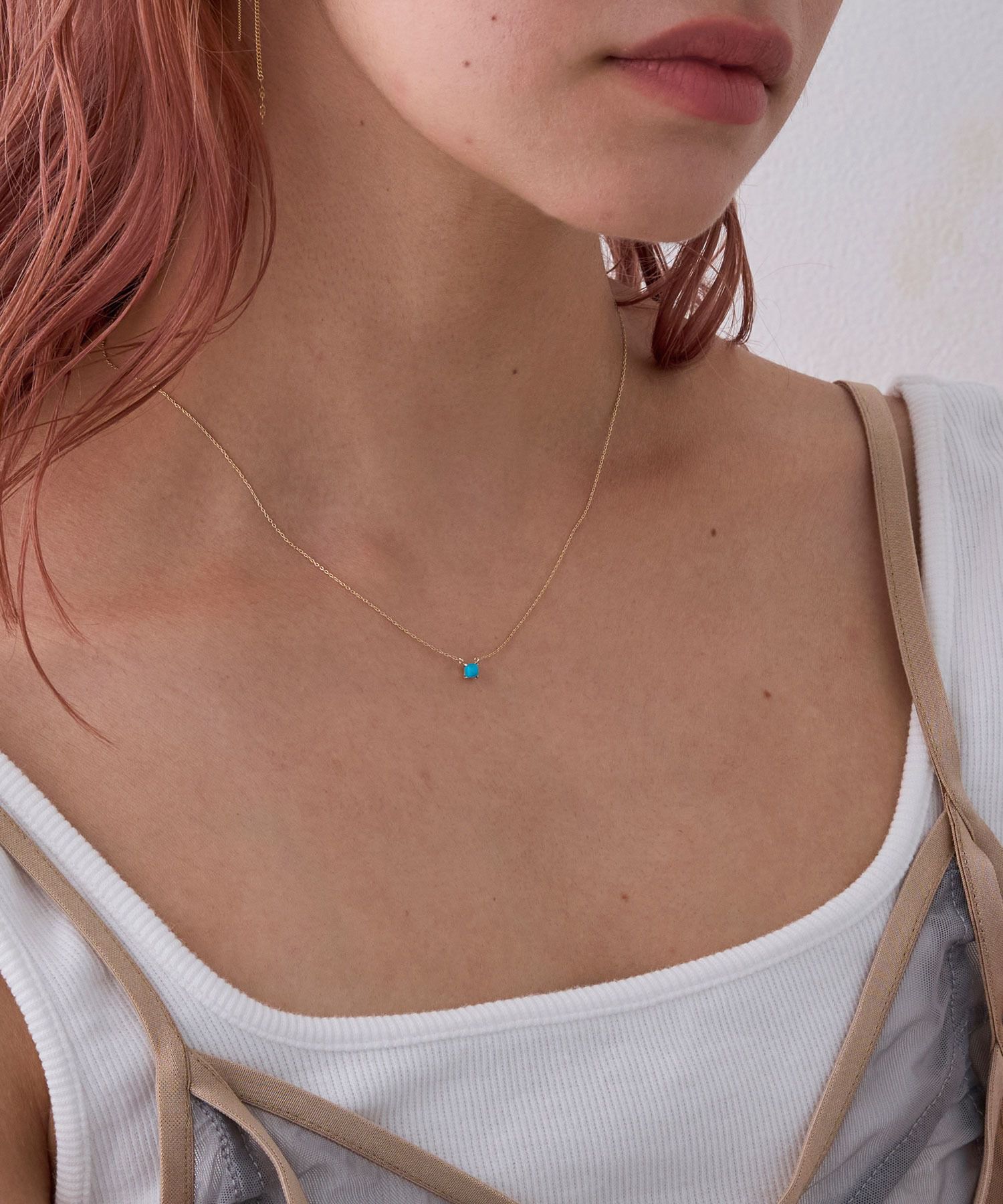 JUPITER「【K10】天然石スタッドネックレス/誕生石＜全長40㎝(調節した時の長さ 37㎝）>ターコイズ」|ネックレス|