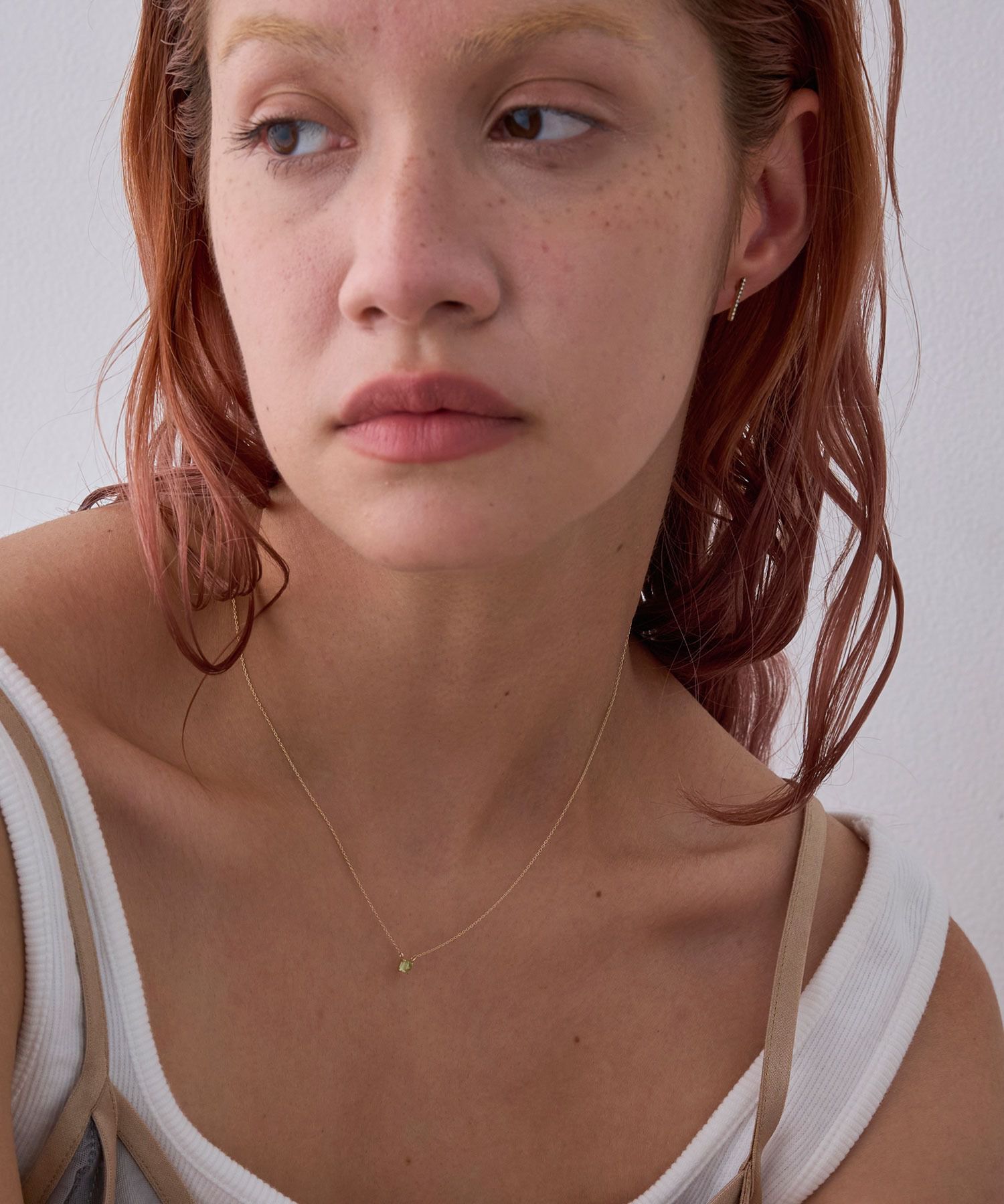 JUPITER「【K10】天然石スタッドネックレス/誕生石＜全長40㎝(調節した時の長さ 37㎝）>ペリドット」|ネックレス|