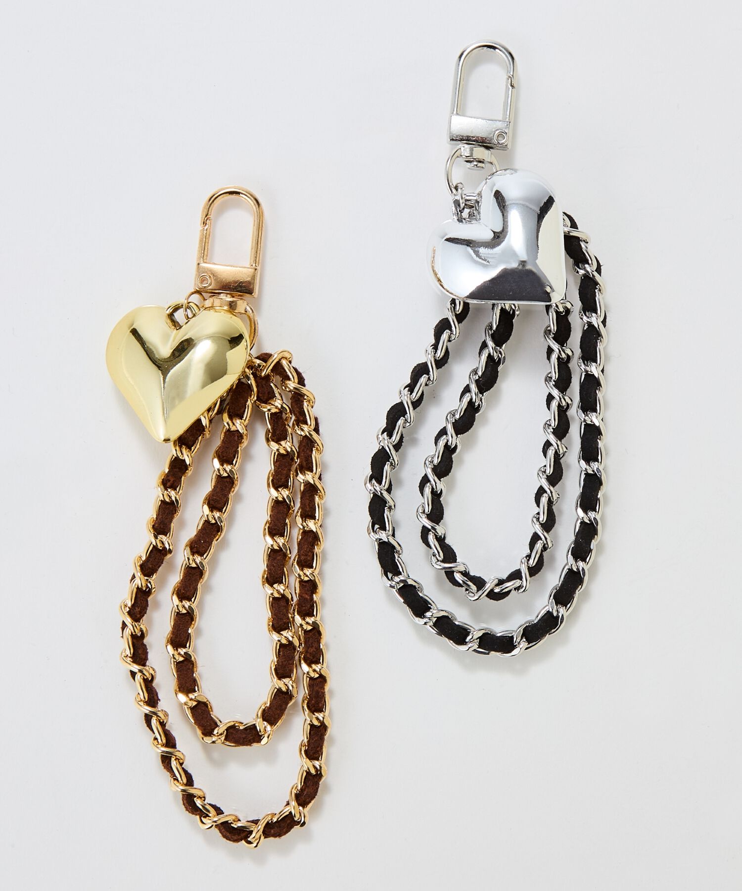 Phoebe「スウェードチェーンハートバッグチャーム　ブラウン　ゴールド」|チャーム・キーホルダー|