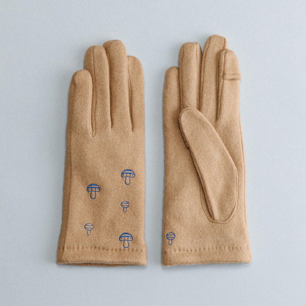 BACKYARD FAMILY「クロダ 手袋 レディース 通販 グローブ 手ぶくろ 暖かい かわいい 可愛い きのこ 刺繍 通勤」|手袋|ブラウン1