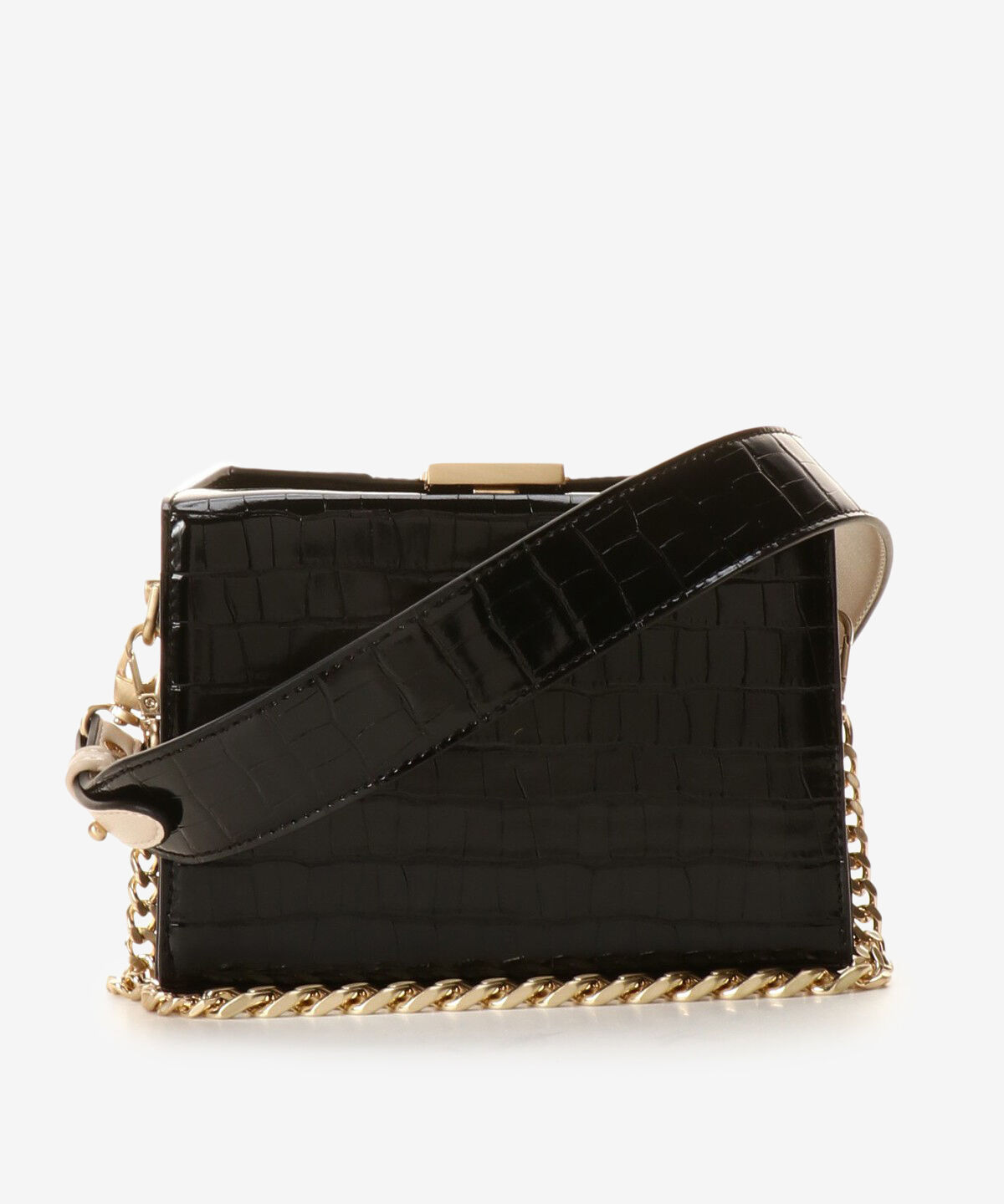 Samantha Vega「クロコ調スクエアバッグ」|ショルダー・メッセンジャー|ブラック