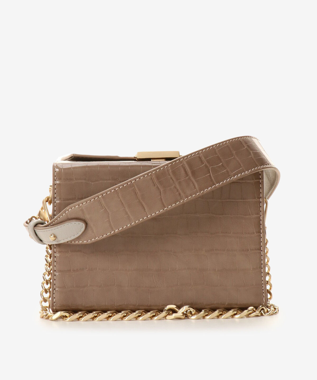 Samantha Vega「クロコ調スクエアバッグ」|ショルダー・メッセンジャー|グレージュ