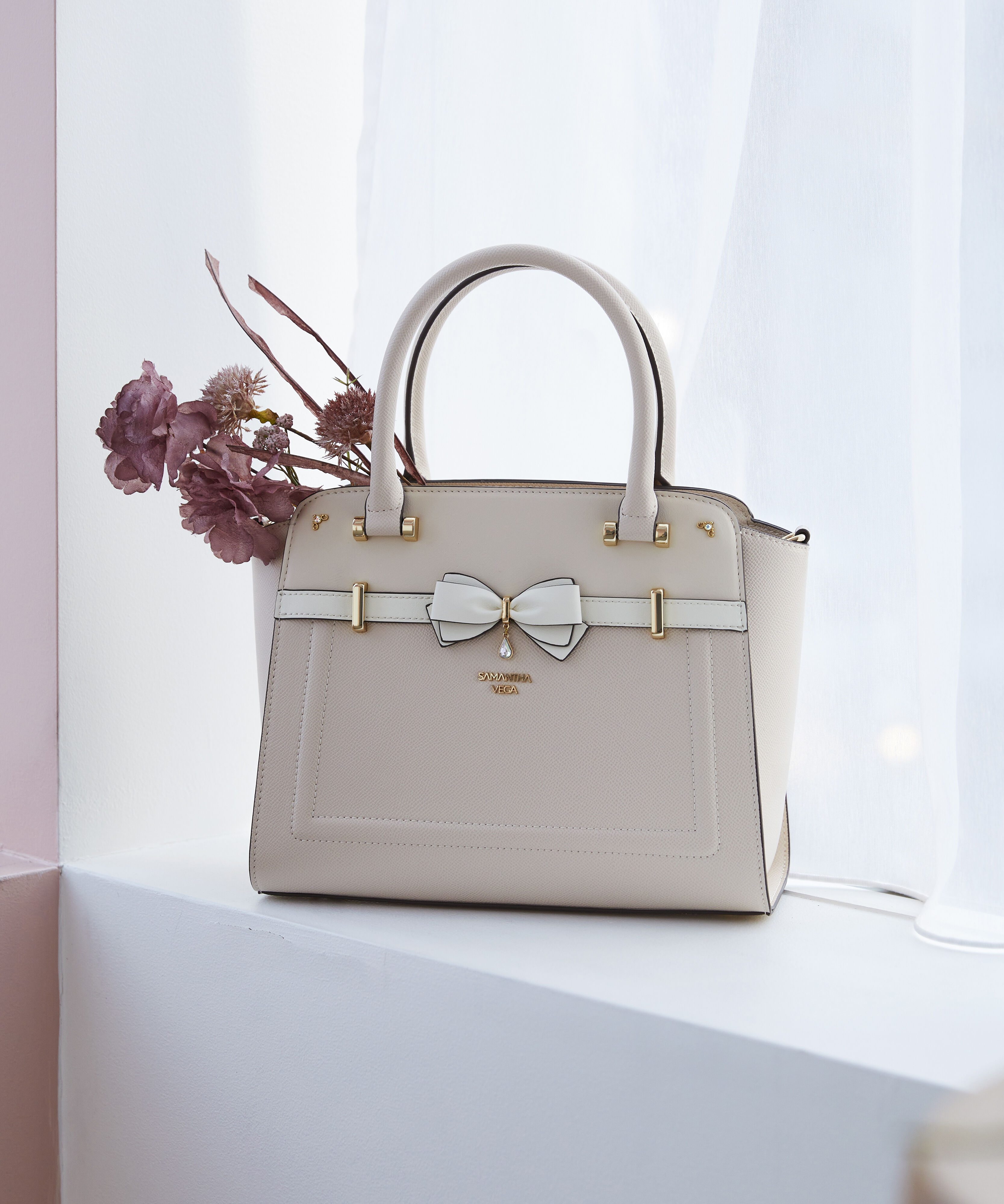 Samantha Vega「バイカラーアクセントリボントートバッグ」|ハンドバッグ|