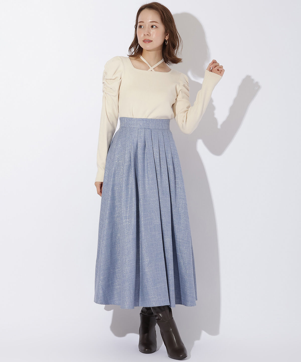 アンドクチュール「スクエアネックホルターリボンプルオーバー」|ニット・セーター|