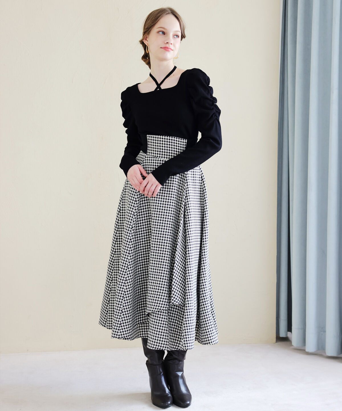 アンドクチュール「スクエアネックホルターリボンプルオーバー」|ニット・セーター|