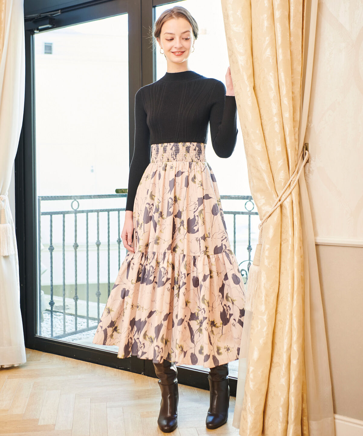 アンドクチュール「デジタルフラワードッキングワンピース」|ワンピース|