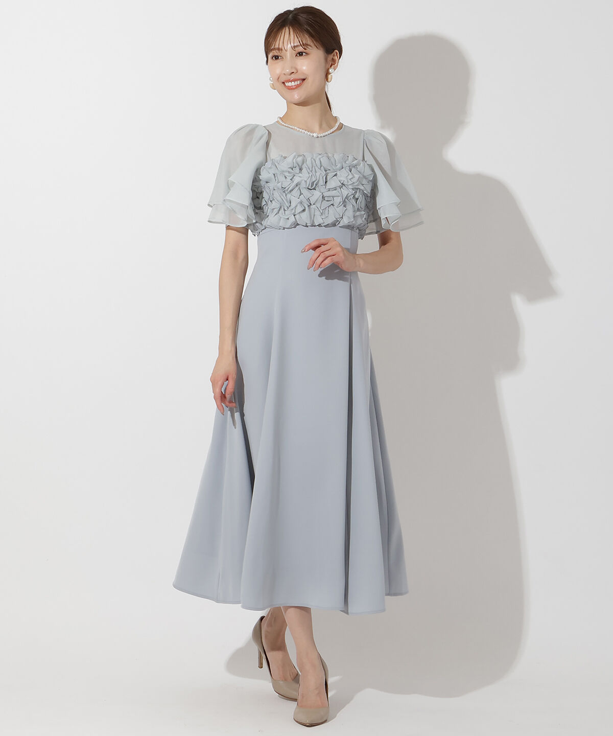 アンドクチュール「チュールフリルドレス」|ドレス|ライトグレー