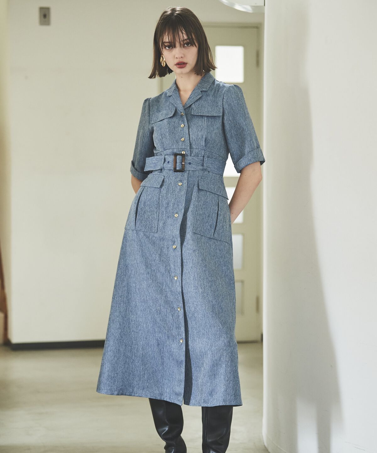 アンドクチュール「5分袖カーゴシャツワンピース」|ワンピース|