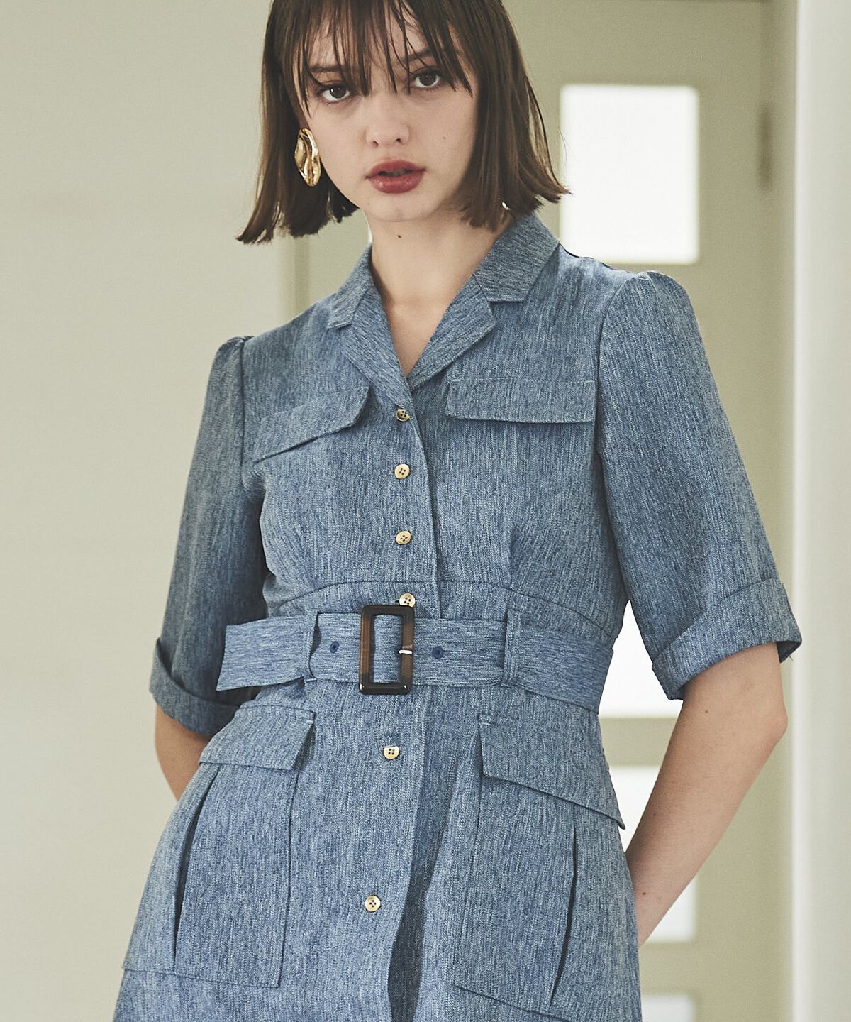 アンドクチュール「5分袖カーゴシャツワンピース」|ワンピース|