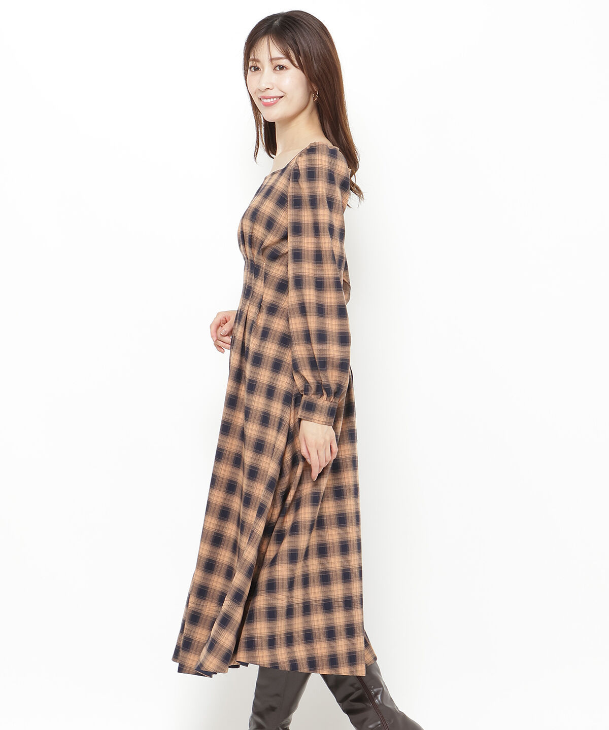 アンドクチュール「チェックウエストタックワンピース」|ワンピース|
