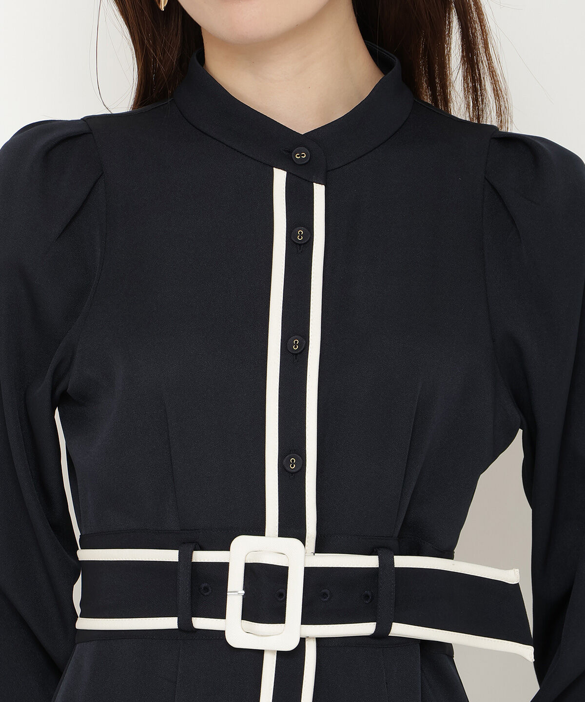 アンドクチュール「配色パイピングボウタイ付きワンピース」|ワンピース|