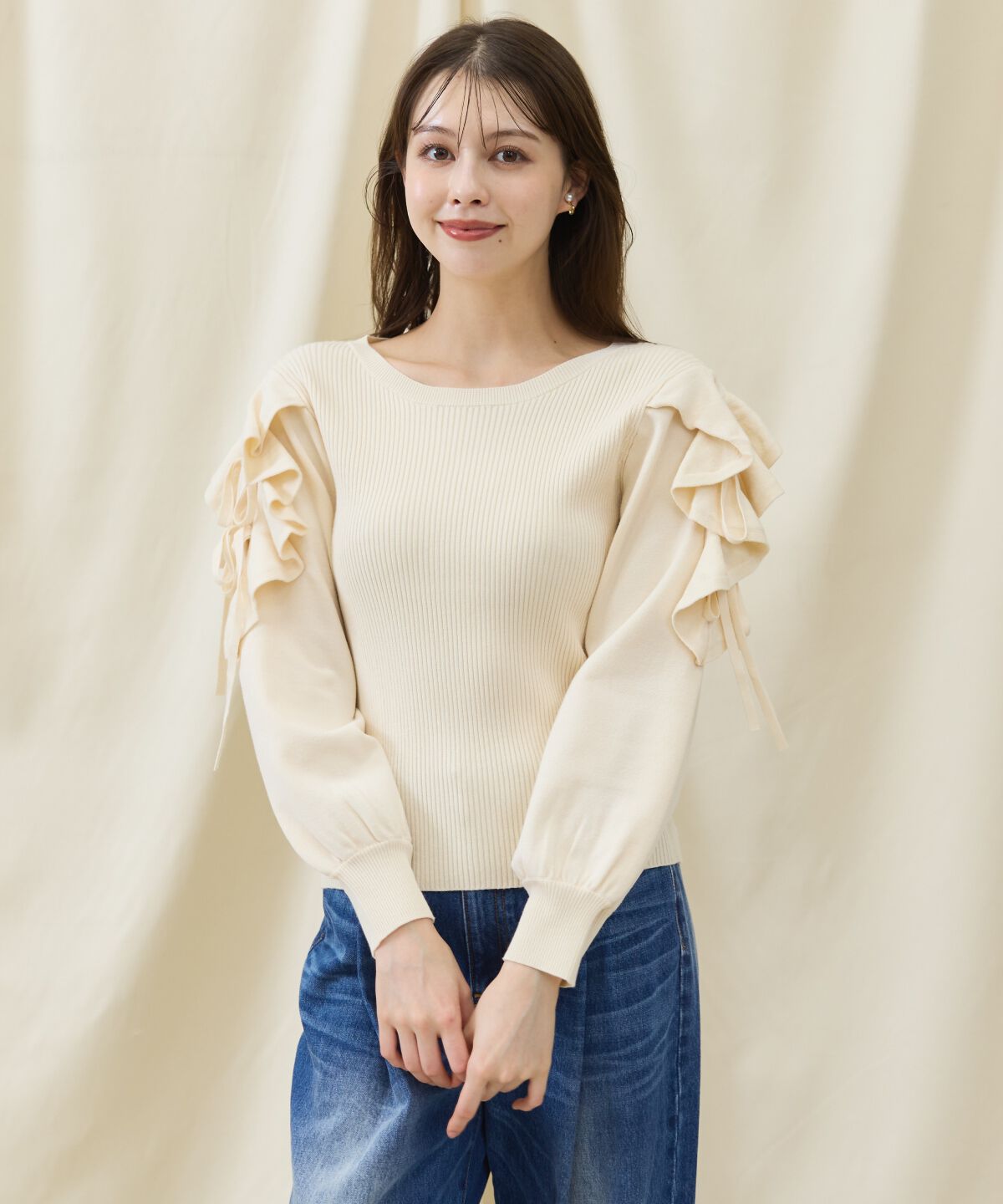 アンドクチュール「袖フリルニット」|ニット・セーター|